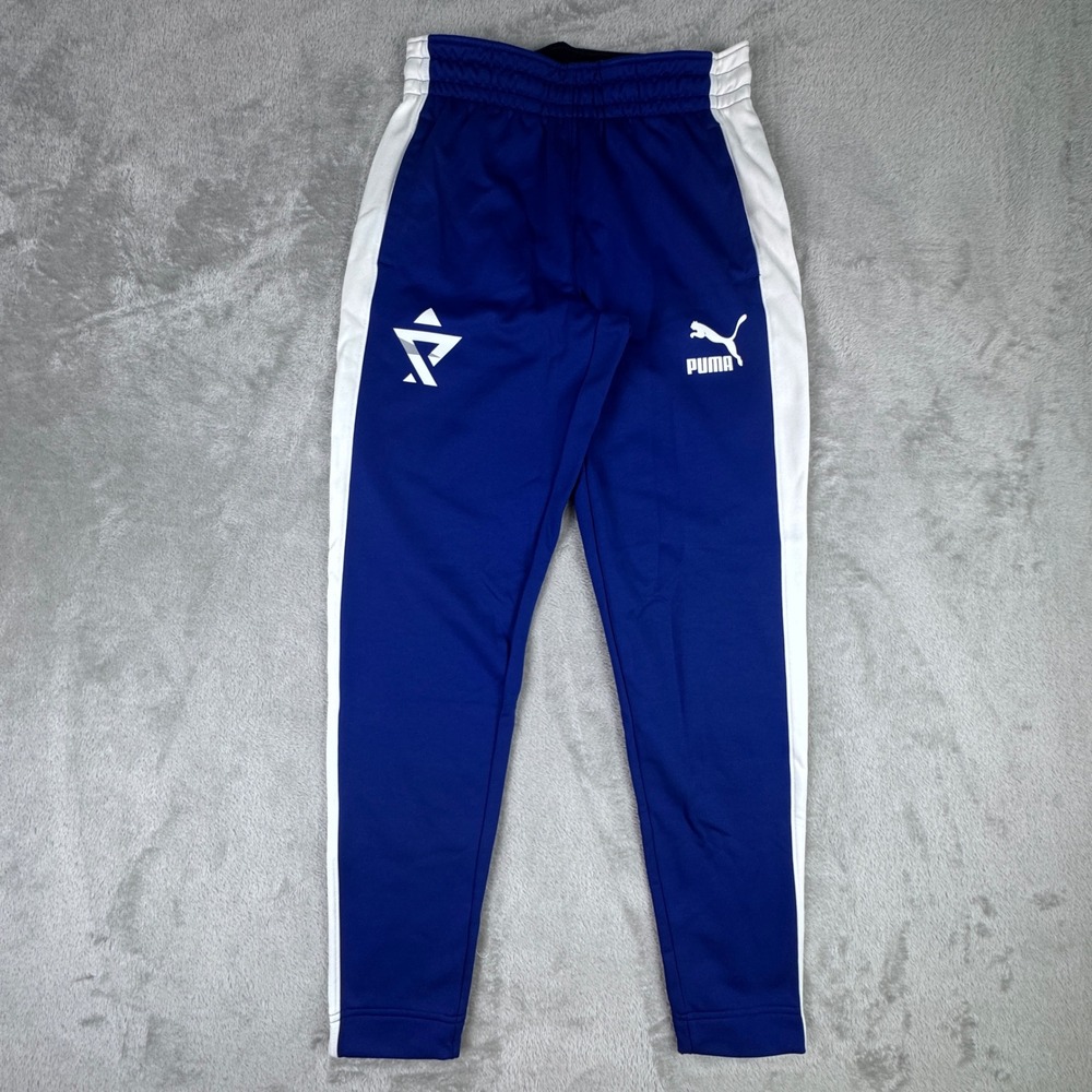 Puma Basketball Track Pants T7 Side Stripe Joggers Blue White Mens Medium New